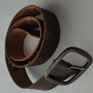 Vintage Brown Leather Belt W/ Distressed Finish Boho Artisan Sz Small 34"